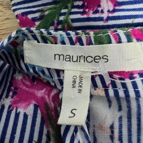 Maurices Cold Shoulder Long Sleeve Smocked Blouse Blue/Multi Women’s Size Small - Picture 8 of 9